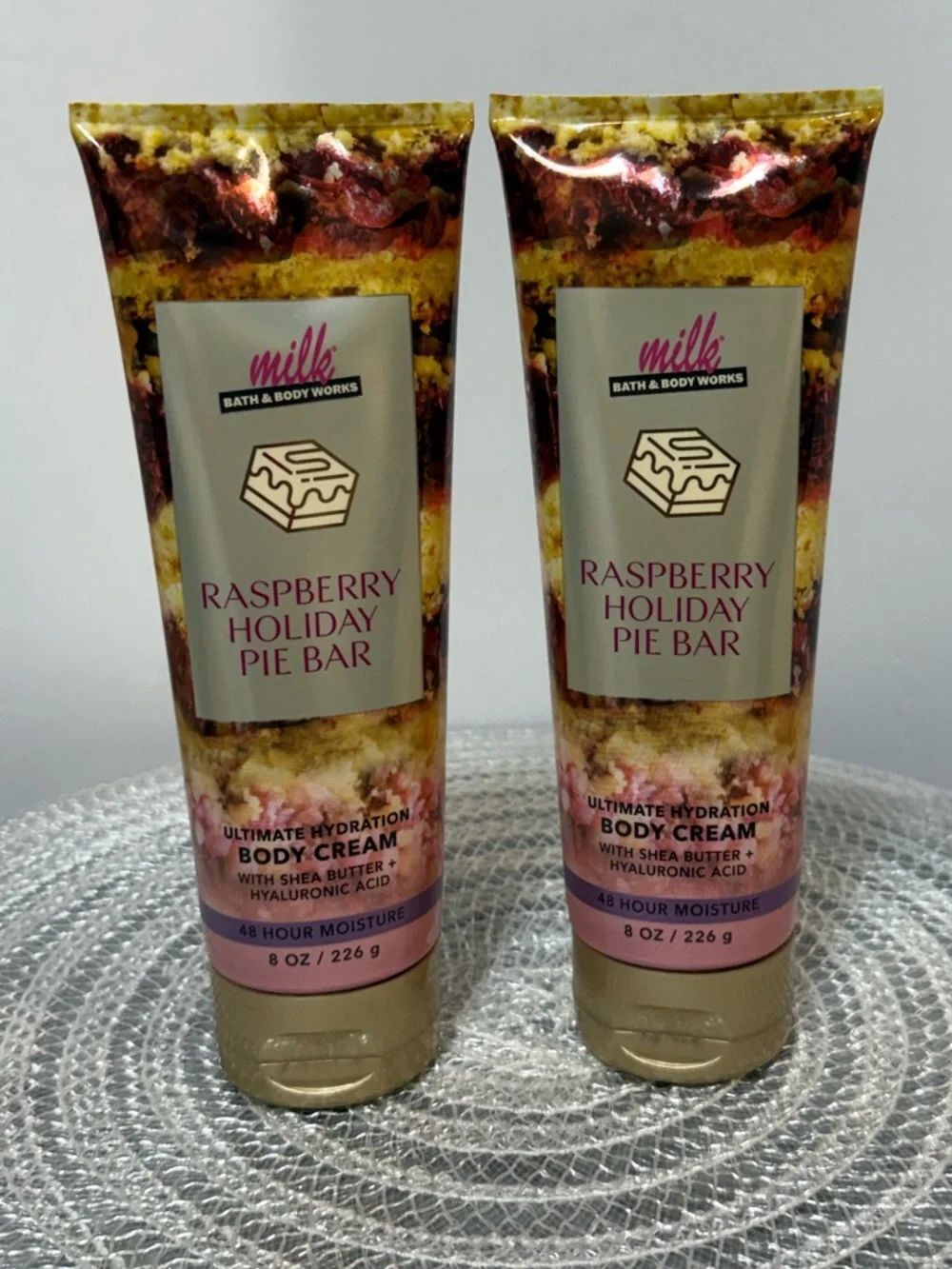 BBW Raspberry Holiday Pie Bar Body Cream Set of 2 NWT